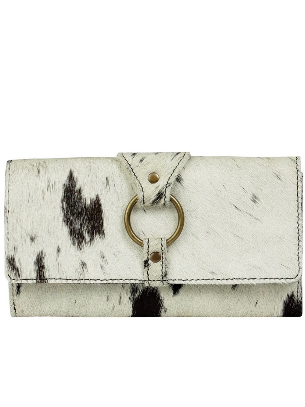 Western Classic Cowhide Ring-Accent Wallet in White and Black